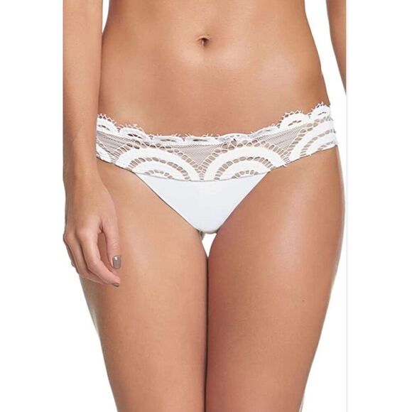 New. Pilyq White Lace Banded Bikini Bottom Full. Small. Retails $89 - Picture 1 of 5